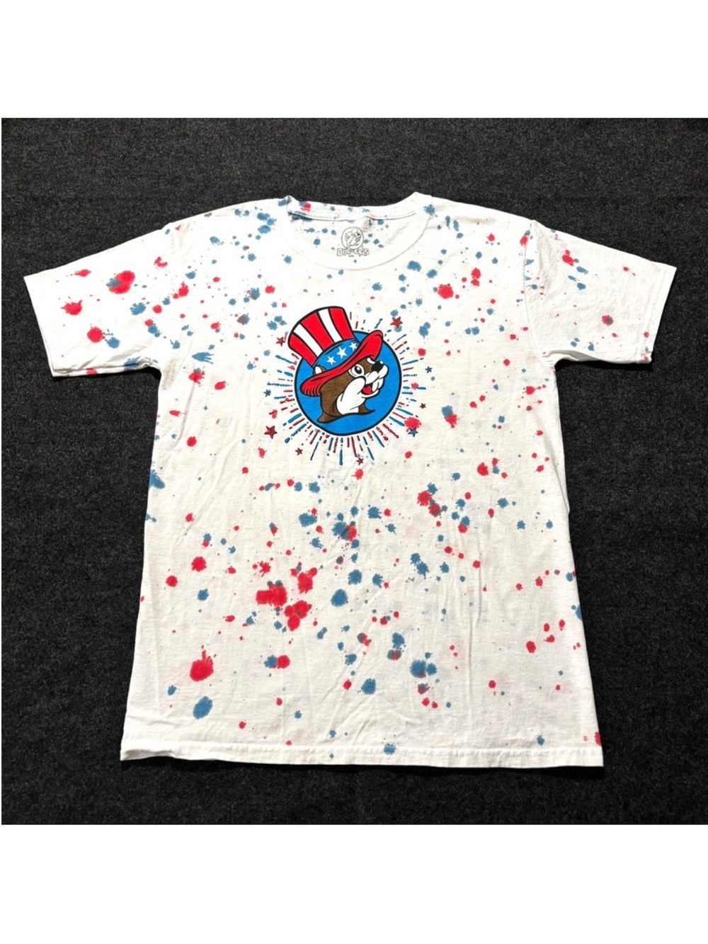 Buc-ee's Peace Love Tie Dye 4th of July T-Shirt‎ Red White Blue Youth Large NWOT